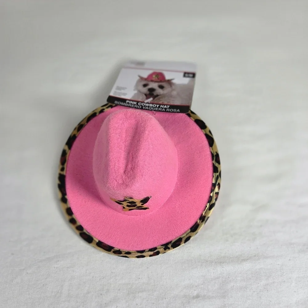 Rubies Pets Pink Cowboy Hat Leopard Print Trim Star Dog Cat Costume S/M 202313